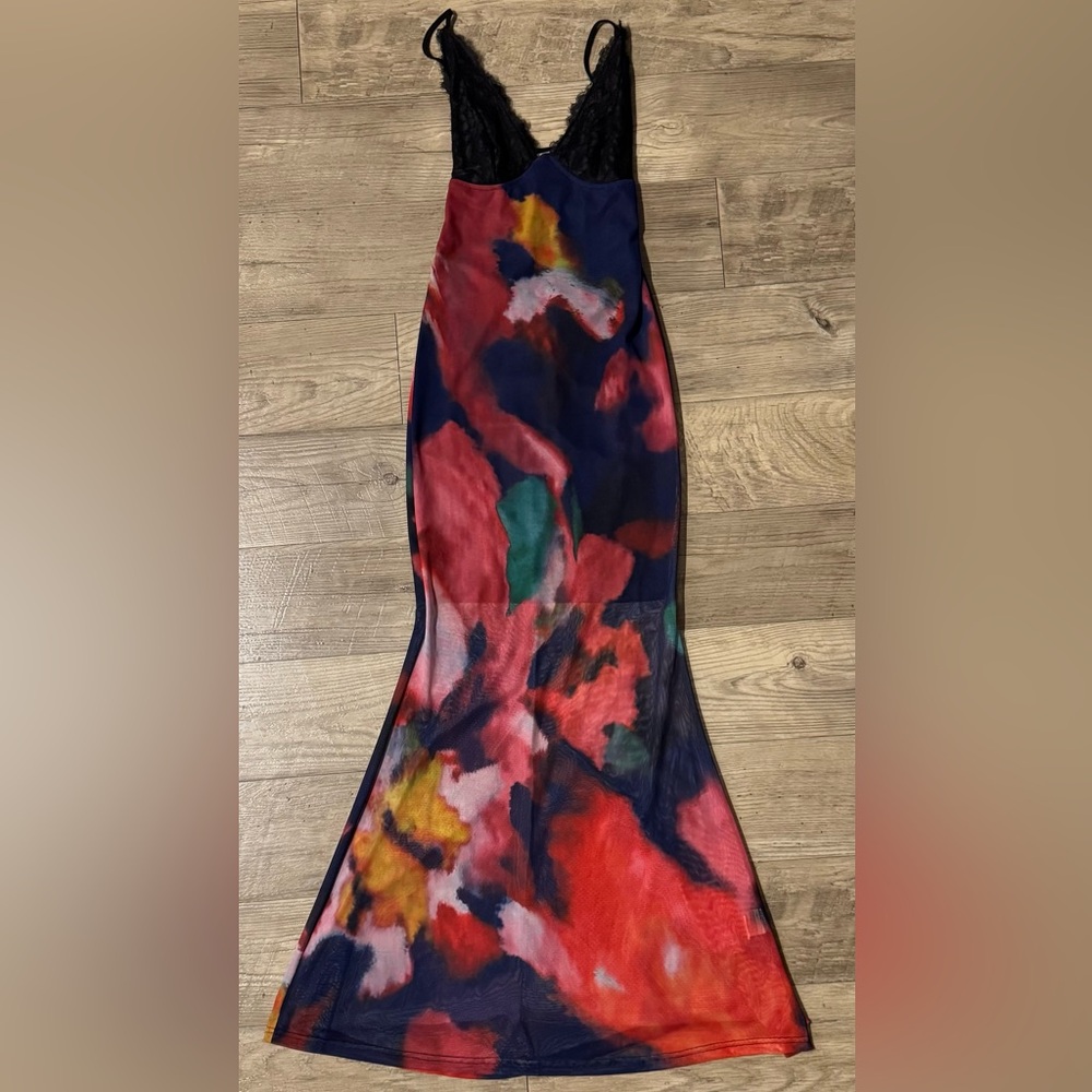 SHEIN Multicolor Abstract Maxi Skirt with Navy Base